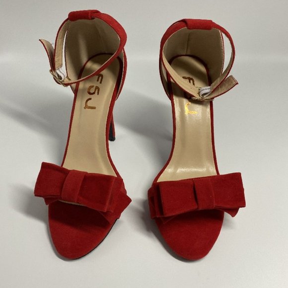 FSJ Women Front Bowknots Open Toe Thin High Heels - Picture 2 of 12